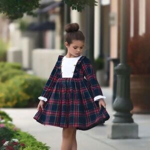 Trish Scully Lola Plaid Tartan Gold Button Lined with Tutu Dress 7 GUC